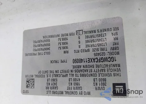 2014 Chevrolet Express 2500 Work Van z USA, uszkodzony, nr VIN 1GCWGFCAXE1148090